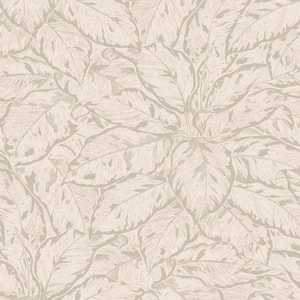 Non-Woven Champagne Silver Blooming Foliage Easy to Remove Shelf Liner Tropical Wallpaper