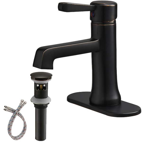 matrix decor Single Handle Single Hole Bathroom Faucet with Deckplate Included and Spot Resistant in Oil Rubbed Bronze
