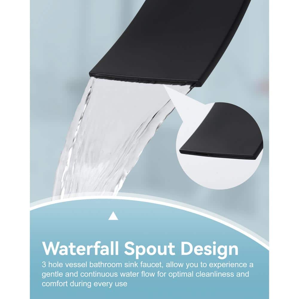 Matte Black Wall Mounted Dual Handle Waterfall Faucet