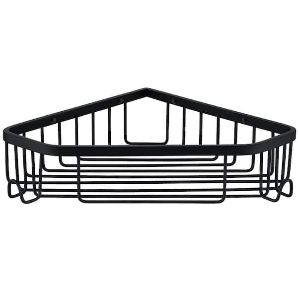 Wall Mounted Corner Shower Caddy Shower Basket with 2 Hooks in Stainless Steel Matte Black