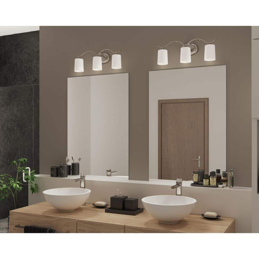 Brushed Nickel 3-Light Bath Vanity with Etched Glass Shades