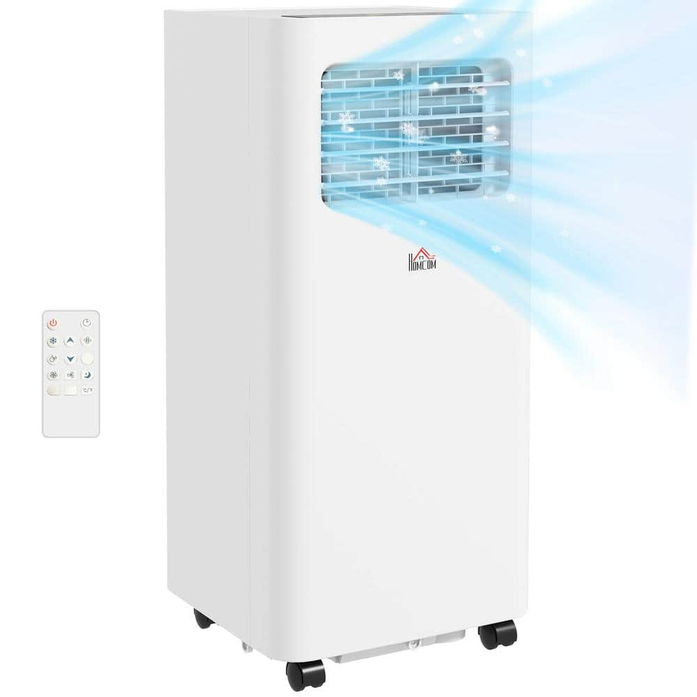  8000 BTU (DOE) Portable Air Conditioner Cools 350 sq. ft. with Dehumidifier, Cooling Fan, Remote, 24H Timer in White