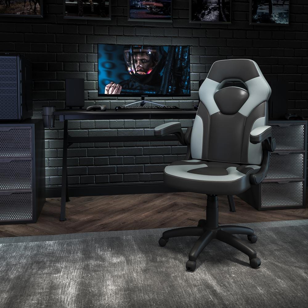 Gray/Black X10 High-Back Leather Soft Gaming Chair with Headrest and Flip-Up Arms, Ergonomic Racing Style Computer Chair
