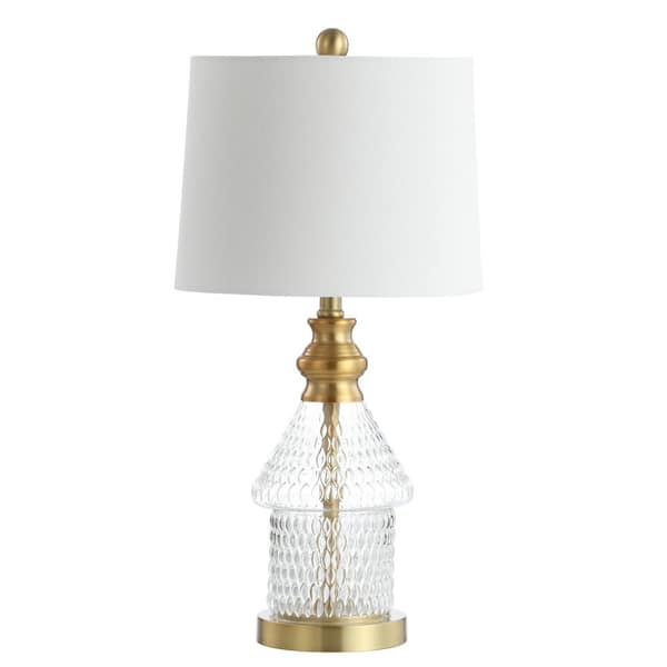 Camden 24.5 in. Brass Gold/Clear Textured Table Lamp with White Shade