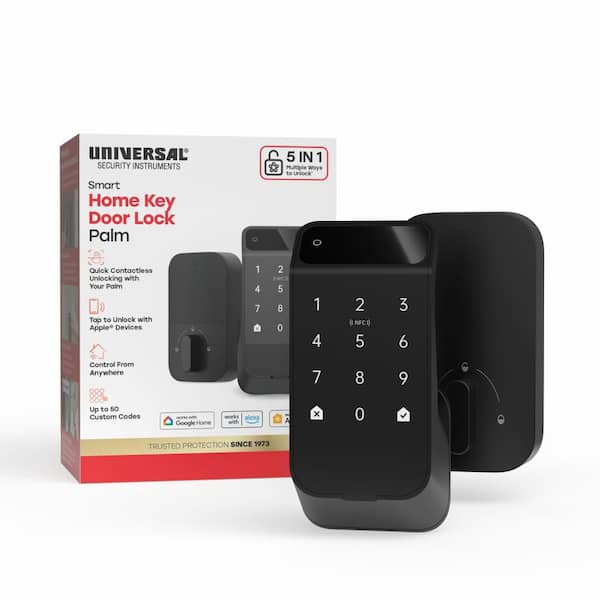 Black Single-Cylinder Smart Lock Wi-Fi Thumbturn Deadbolt, Unlock by Palm Touch, Keypad, App, Apple Devices, or Key