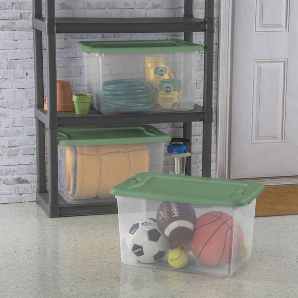 Sterilite 18 Gal Storage Tote, Stackable Bin with Lid, Plastic Container to  Organize Clothes in Closet, Basement, Crisp Green Base and Lid, 24-Pack