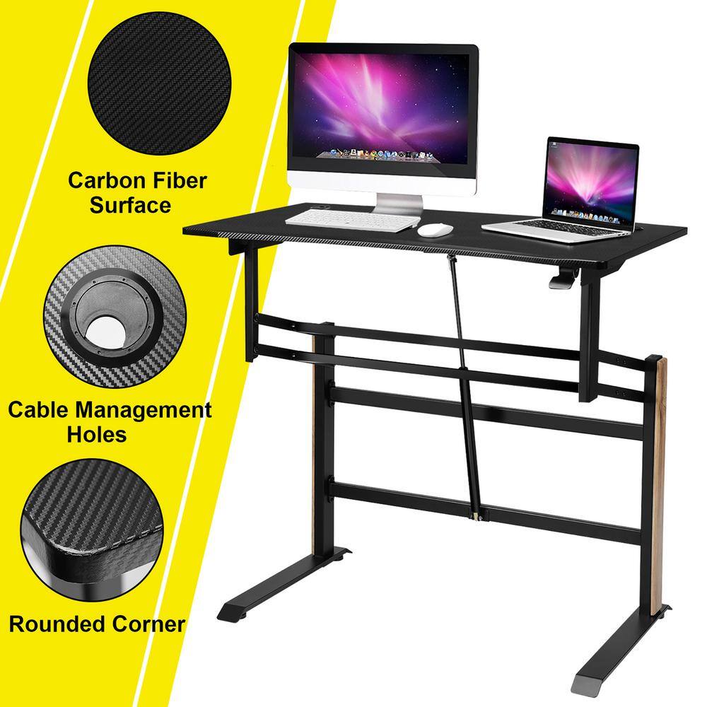 Black Adjustable Height Standing Desk with Power Outlet