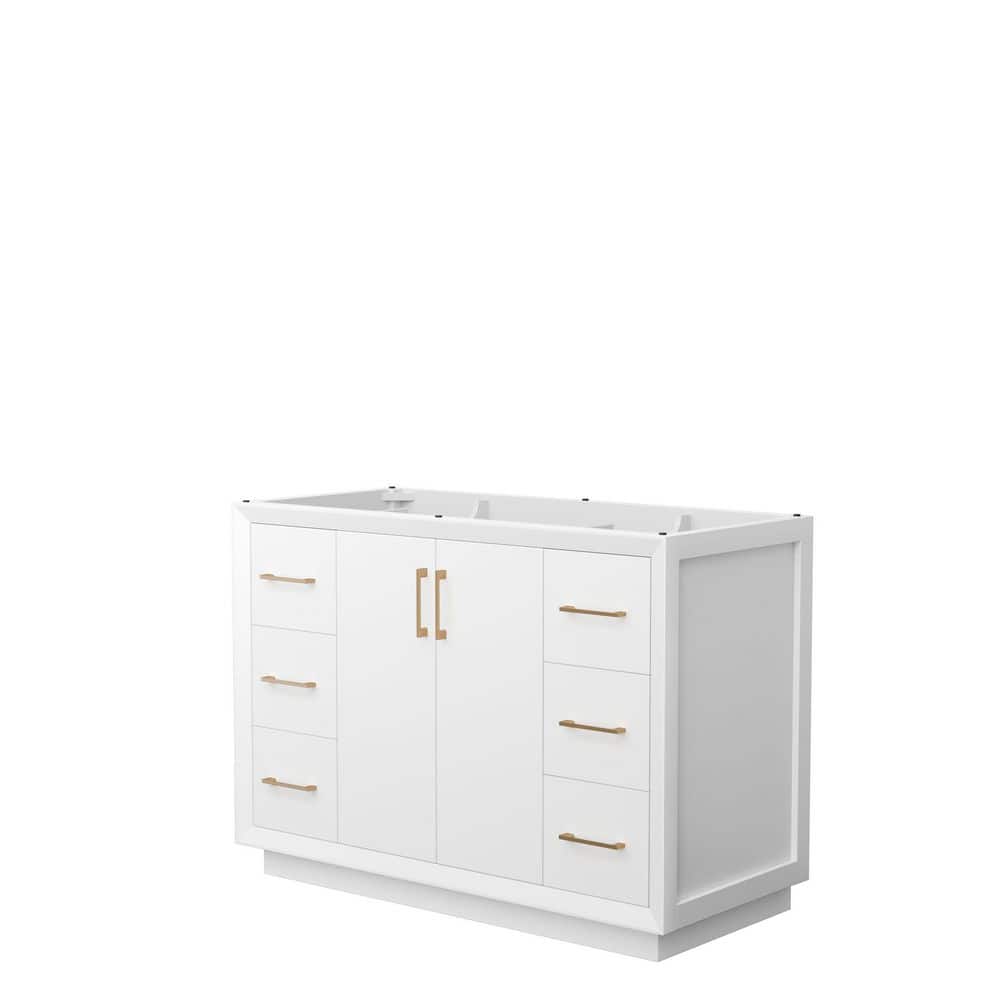 Wyndham Collection Strada 47.25 in. W x 21.75 in. D x 34.25 in. H Single Bath Vanity Cabinet without Top in White, White with Satin Bronze Trim -  WCF414148SWZCXSXXMXX