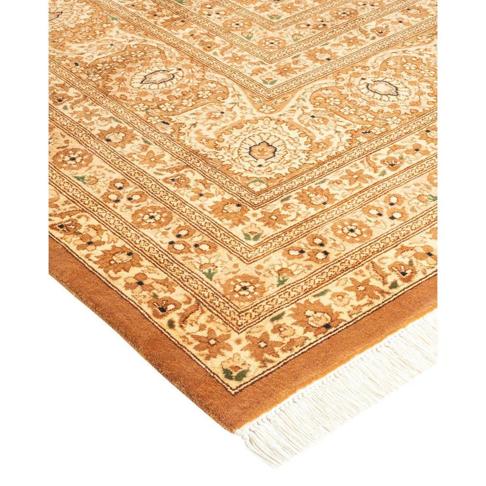 Handmade Yellow and Beige Wool 8' x 10' Rectangular Area Rug