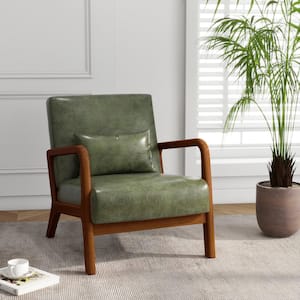 Hunter Green Faux Leather Upholstered Accent Arm Chair with Dark Rubber Wood Frame (Set of 1)