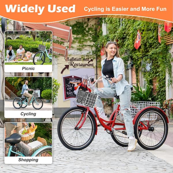 VEVOR 24 in. Tricycle Adult Bike 7 Speed Adult Trike Three Wheel Bicycles  Cruise Bike with Large Size Basket for Adult, Black ZXCSLC24YC7SHS001V0 -  The Home Depot