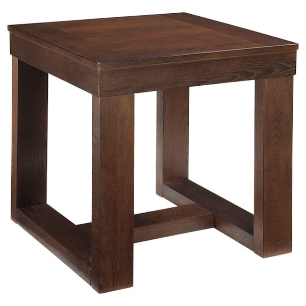 Benjara 24.13 in. Brown Square Wood End Table with Sled base