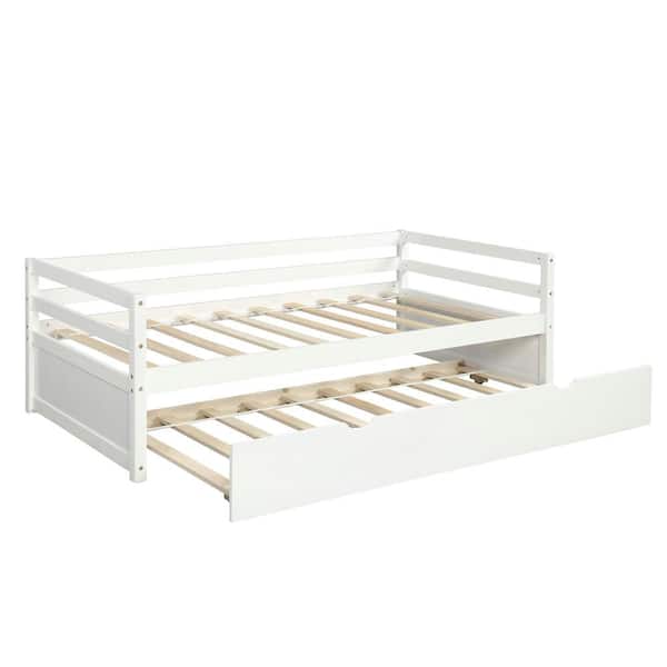 White Twin Size Daybed with Trundle, Wooden Daybed Frame, Wood Twin Daybed with Trundle