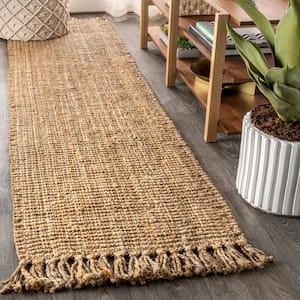 Pata Hand Woven Chunky Jute with Fringe Natural 2 ft. x 10 ft. Runner Rug
