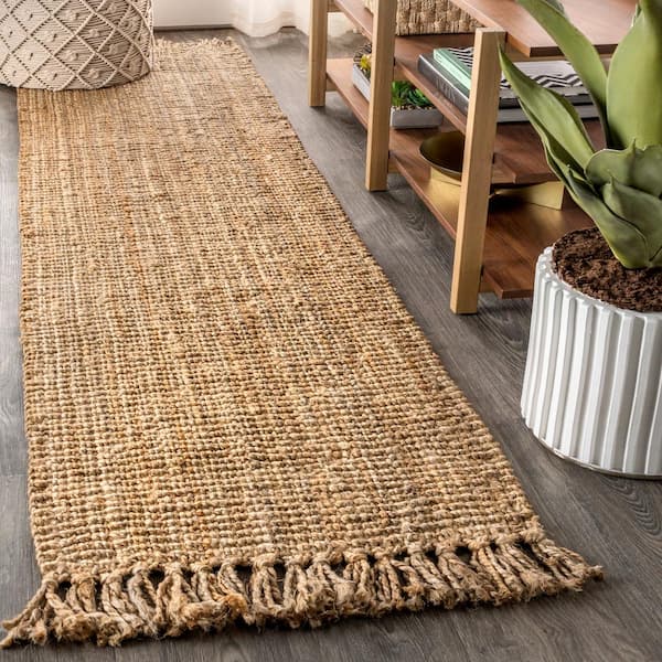 Pata Hand Woven Chunky Jute with Fringe Natural 2 ft. x 18 ft. Runner Rug