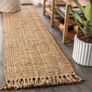 Pata Hand Woven Chunky Jute with Fringe Natural 2 ft. x 20 ft. Runner Rug