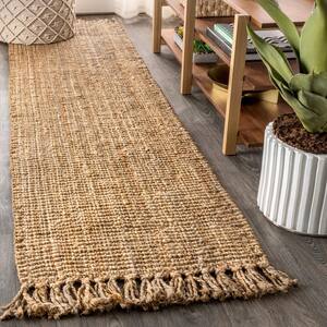 Pata Hand Woven Chunky Jute with Fringe Natural 2 ft. x 20 ft. Runner Rug