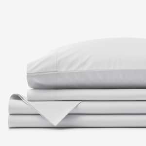 4-Piece Pearl Gray Solid 400-Thread Count Supima Cotton Percale Full Sheet Set