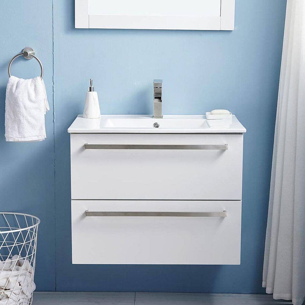30 in. W x 18 in. D x 24 in. H Single Sink Modern Floating Bathroom Vanity in White with White Ceramic Top with White price history on PriceWatchPro