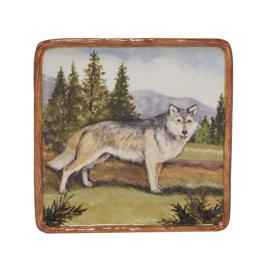 Mountain Wildlife Hand-Painted Ceramic Salad Plates, Set of 4