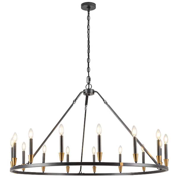 Unbranded Elegant Series 15-Light Black and Gold with Traditional Circular Chandelier for Dining Room with no bulbs included