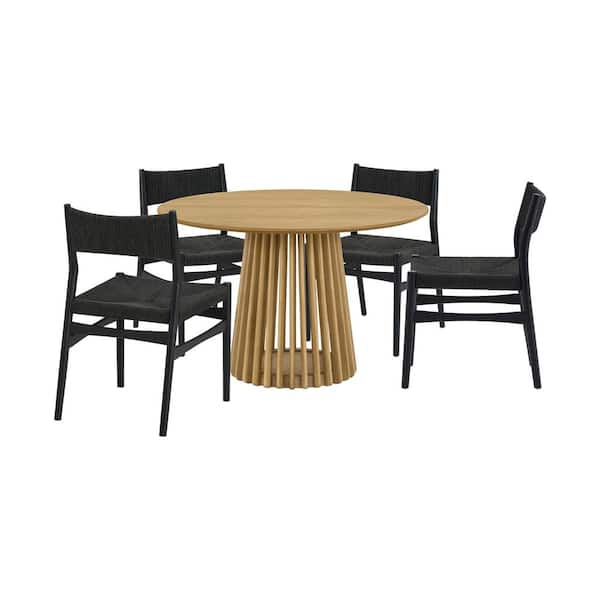 Armen Living Pasadena Erie 5-Piece Round Natural Oak Wood Top Dining Room Set Seats 4