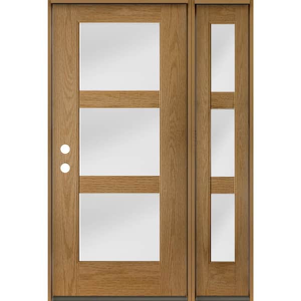 Krosswood Doors BRIGHTON Modern 50 in. x 80 in. 3-Lite Right-Hand/Inswing Satin Glass Bourbon Stain Fiberglass Prehung Front Door/RSL