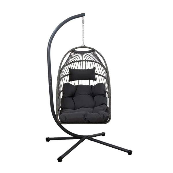 Outdoor Patio Wicker Egg Hanging Chair with Stand, FadeResistant