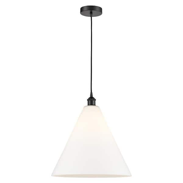 Edison Cone 60-Watt 1-Light Matte Black Shaded Mini Pendant Light with Matte White Glass