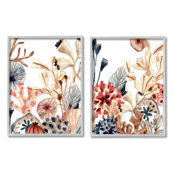 Stupell Industries "Tropical Ocean Floor Plant Abstract Coral" by June Erica Vess 2-Piece Frame Print Nature Texturized Art 16 in. x 20 in.
