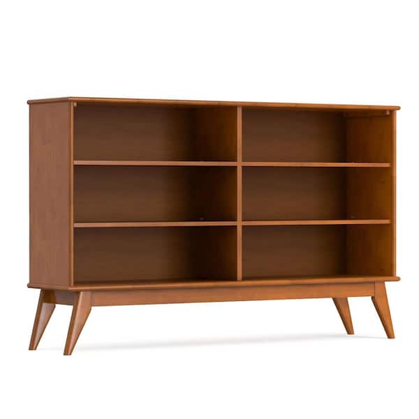 Draper 40 in. Tall Teak Brown Solid Wood 6-Shelf Mid-Century Bookcase with Adjustable Shelves and Tapered Legs
