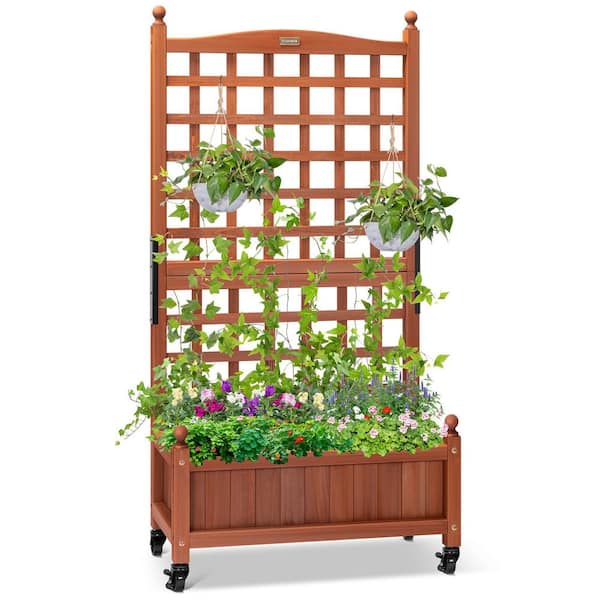 48 in. H Fir Wood Free-Standing Planter Raised Bed with Trellis