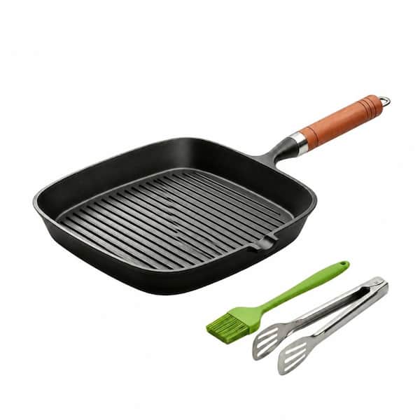 Cast Iron Griddle Grill Pan, with Nonstick Surface and Pour Spouts, with Tongs, 7.1 X 9.3 X 1.2 in. Product Size