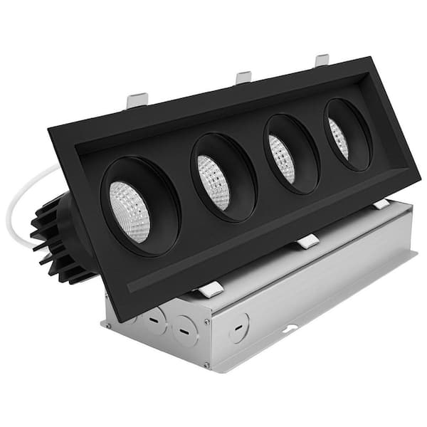4-Head Integrated LED Rectangular Black Regressed Gimbal Recessed Light, 360°+15° Swivel, 5CCT, 60W, 4000LM, Dimmable