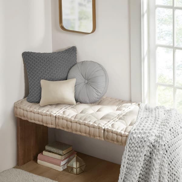 Intelligent Design Charvi Ivory 20 in. W x 20 in. L Polyester Chenille Square Floor Pillow Cushion