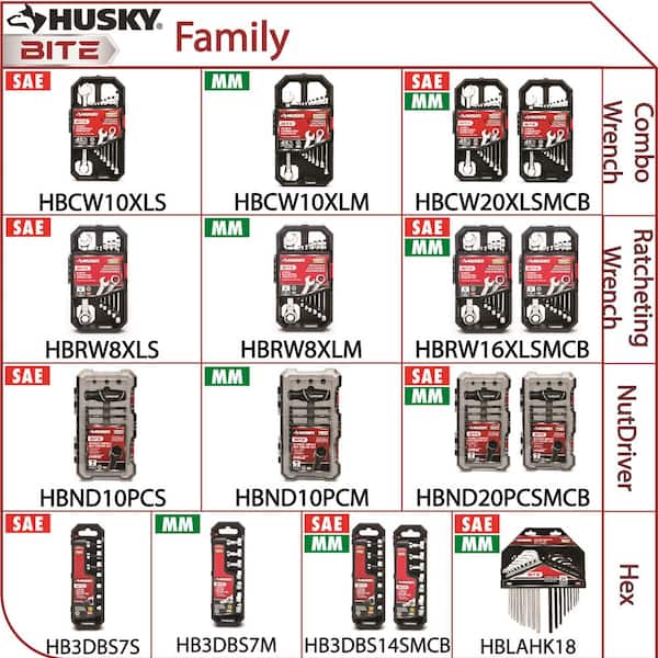 Husky - BITE SAE Impact Ready Interchangeable Nut Driver Set with Cushion-Grip Handle (10-Piece)