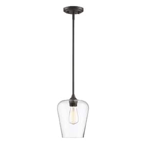 Octave 8 in. W x 10.5 in. H 1-Light English Bronze Pendant Light with Clear Glass Shade