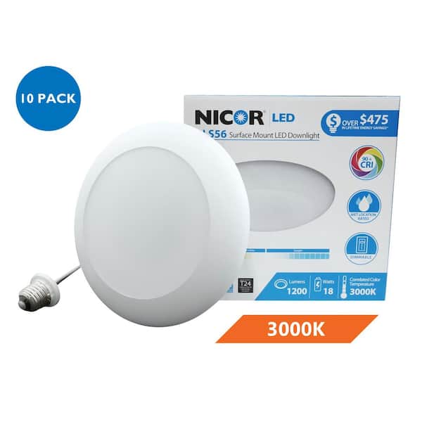 NICOR DLS 5/6 in. White 1200 Lumen Integrated LED Recessed Surface Mount Trim in 3000K (10-Pack)