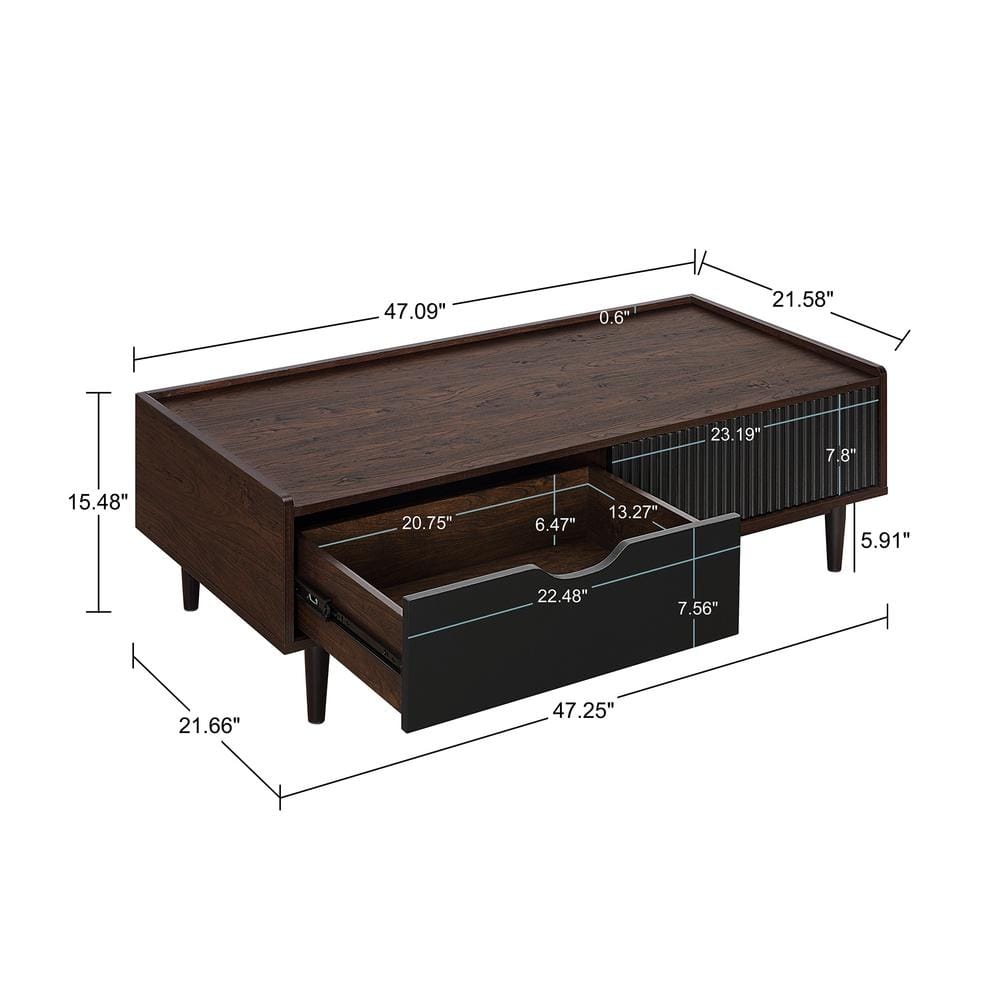Duane Dark Brown and Black Ribbed Wood Coffee Table with Storage