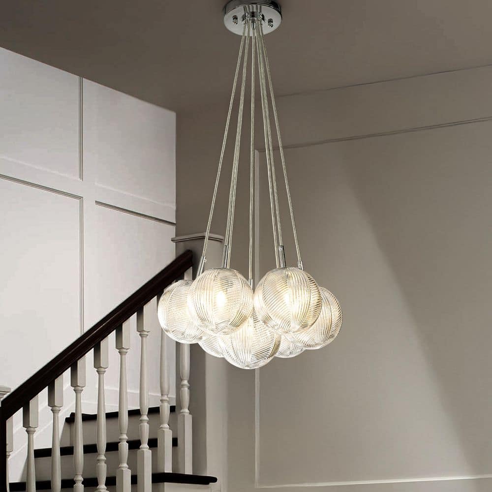 7-Lights 18 in. Modern Polished Chrome Globe Cluster Chandelier with Clear 
