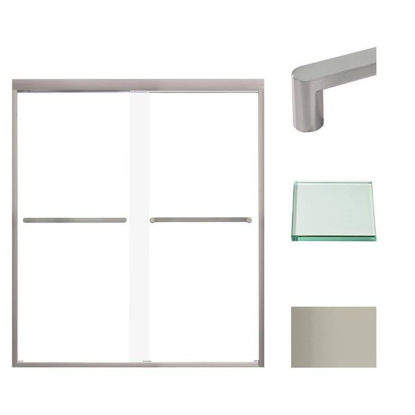 Transolid Frederick 59 in. W x 66 in. H Sliding Semi-Frameless Shower Door in Brushed Stainless with Clear Glass