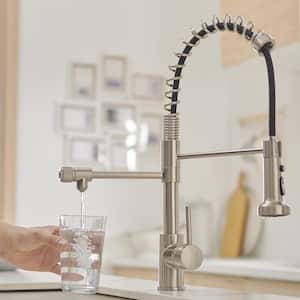 Single Handle No Sensor Pull Down Sprayer Kitchen Faucet with Pot Filler and Water Supply Hose in Brushed Nickel