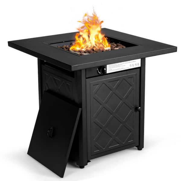 Clihome 28 in. Black Square Metal Outdoor Propane Fire Pit Table 50,000 BTU Patio Gas Fireplace with Lava Rock
