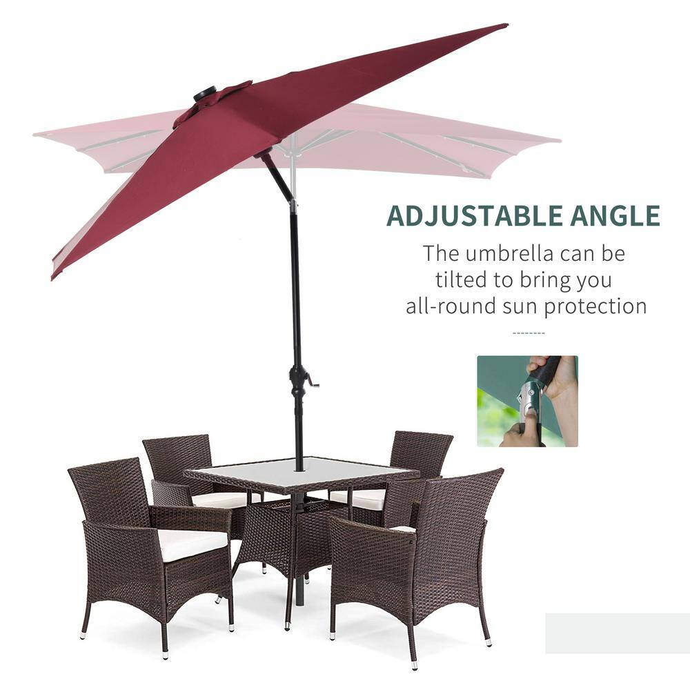 Wine Red Solar LED Lighted Patio Umbrella with Tilt & Crank