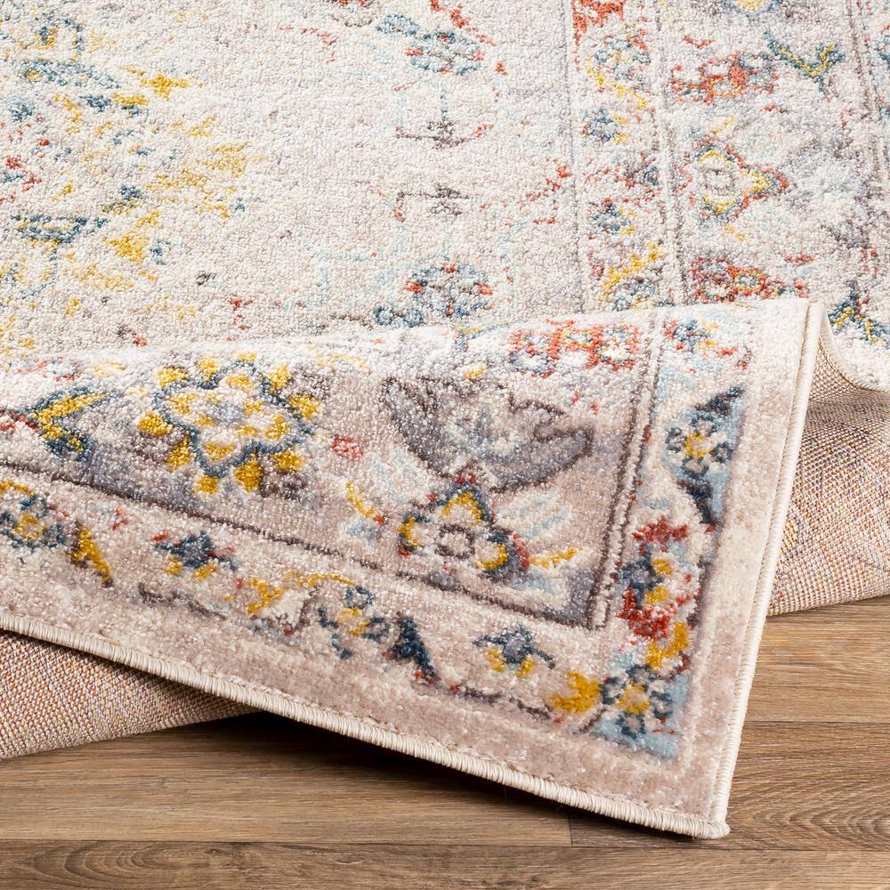 Taupe and Multicolor Synthetic Oriental Medallion Area Rug