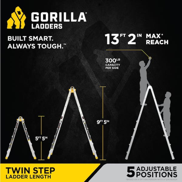 Gorilla Ladders - 22 ft. Reach Aluminum Multi-Position Ladder w/ Project Bucket, Tool Hangers, 300 lbs. Load Capacity, Type 1A Duty Rating