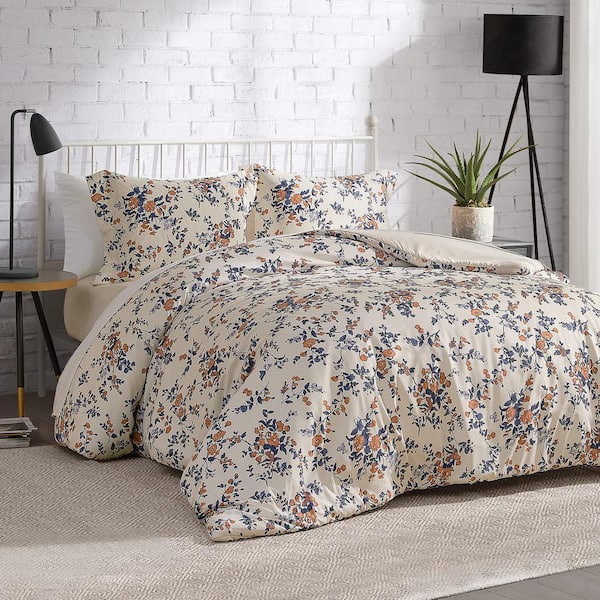 Bed Linen 220 x 240 cm Beige Leaves Duvet Cover Set 3-Piece Soft