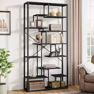 79 in. Tall Black Engineered Wood 12-Shelf Etagere Bookcases with 7-Tier Bookshelf