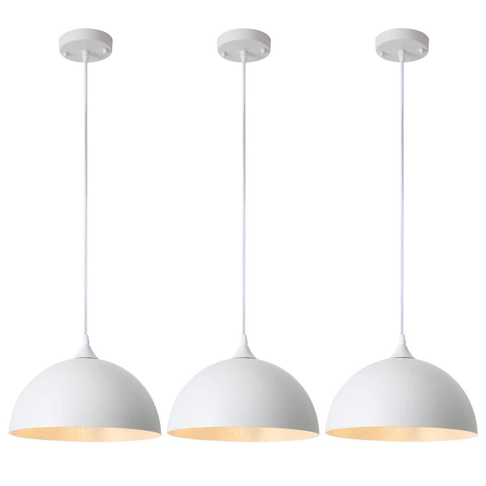 3-Light White Pendant Light with Metal Shade, Adjustable Dome Pendant Light