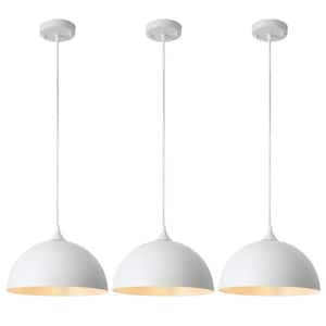 3-Light White Pendant Light with Metal Shade, Adjustable Dome Pendant Lighting Fixtures